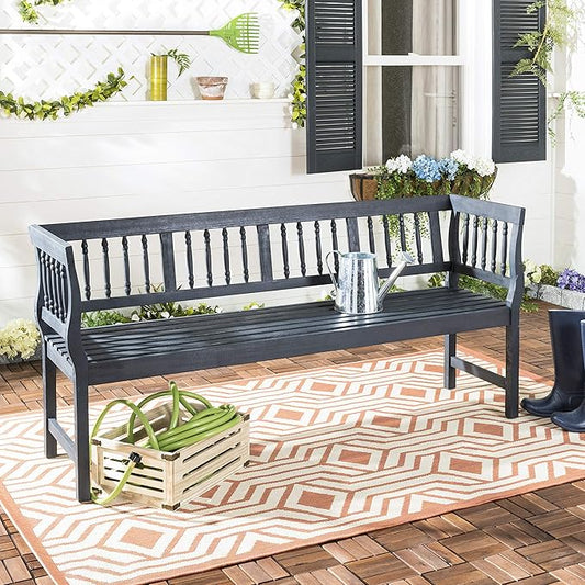 SAFAVIEH Outdoor Patio Furniture Collection – Brentwood Dark Slate Grey Distressed Acacia Wood Bench with Silver Accents, Classic Outdoor Seating for Porch or Garden (PAT6732K)