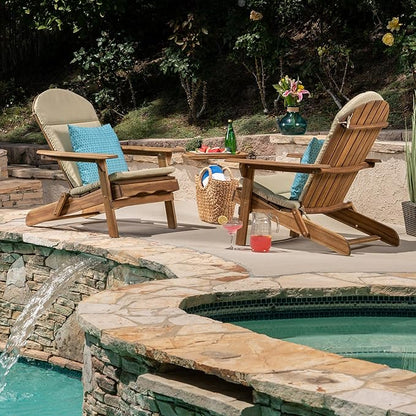 Christopher Knight Home 304617 Amenda Outdoor Acacia Wood Folding Adirondack Chairs with Cushions (Set of 2), Natural and Khaki