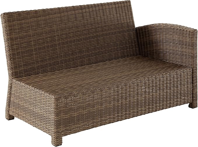 Crosley Furniture Bradenton Outdoor Sectional Right Side Loveseat, 2-Person Wicker Patio Couch for Deck, Brown with Sangria Cushions