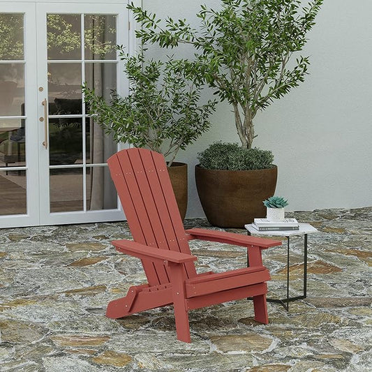 Merrick Lane Riviera Poly Resin Folding Adirondack Lounge Chair - Red - Indoor/Outdoor - Weather Resistant