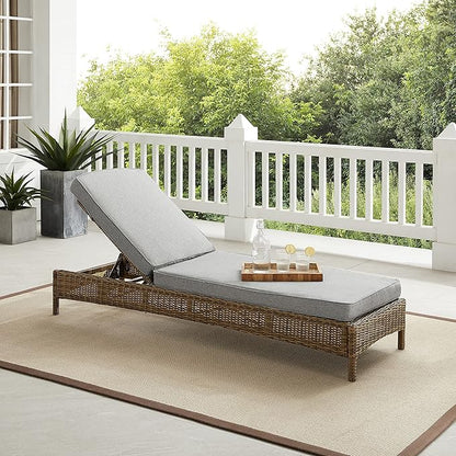 Crosley Furniture Bradenton Reclining Wicker Outdoor Chaise Lounge Chair for Patio, Deck, Backyard, Poolside, Weathered Brown with Gray Cushions