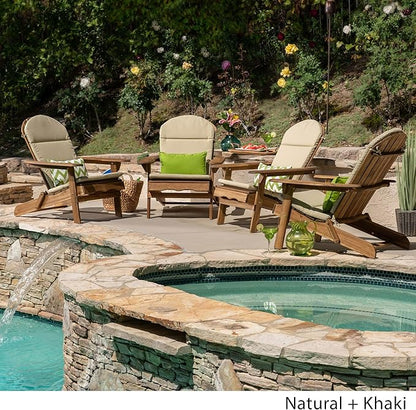 Christopher Knight Home 304696 Amenda Outdoor Acacia Wood Folding Adirondack Chairs with Cushions (Set of 4), Natural and Khaki
