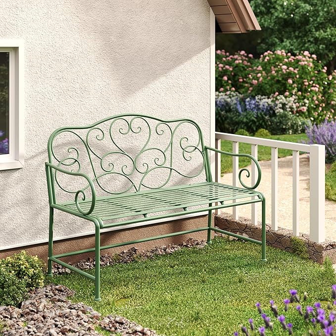 Christopher Knight Home Layon Iron Outdoor Bench, Patio Loveseat for 2 People - Photo 4