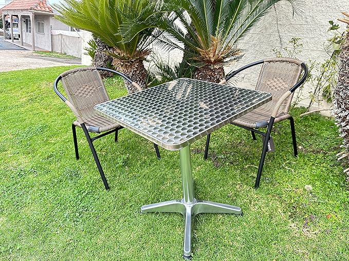 BTEXPERT Indoor Outdoor 27.5" Square Restaurant Table for Patio Stainless Steel Silver Aluminum Furniture with Base - Photo 2