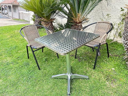 BTEXPERT Indoor Outdoor 27.5" Square Restaurant Table for Patio Stainless Steel Silver Aluminum Furniture with Base