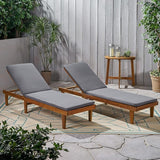 Christopher Knight Home Madge Oudoor Chaise Lounge with Cushion (Set of 2), Teak Finish, Dark Gray - Photo 4