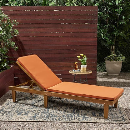 GDFStudio Noble House Nadine Outdoor Acacia Wood Chaise Lounge in Teak and Orange