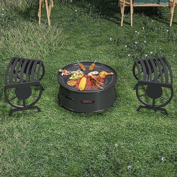 Outdoor Bench Patio Outdoor Garden Bench with Built-in Table, Wagon Wheel Arms, 3 People Outdoor Bench Garden Bench Front Porch Furniture (Black-22.83inch-2Pieces)