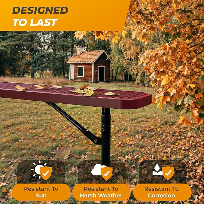 Heavy-Duty Outdoor Metal Bench, Thermoplastic-Coated, Inground, Weatherproof, Commercial-Grade for Parks, Gardens - Photo 6
