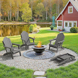 LUE BONA Folding Adirondack Chair, Chairs Set of 6, Cup Holder, Woodgrain, Fire Pit, Patio, Pool, Dark Grey - Photo 1