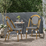 Gwendolyn Outdoor French Bistro Chairs (Set of 2), Black, White, and Bamboo Finish - Photo 2