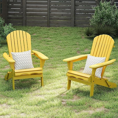 Outdoor Wooden Folding Adirondack Chair with Pre-Assembled BackRest & SeatBoard, Accent Furniture for Patio Backyard Garden Porch Deck Pool Firepit