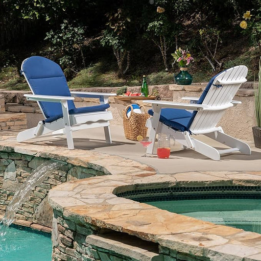 Christopher Knight Home 304626 Adirondack Chairs, Set of 2, White + Navy Blue
