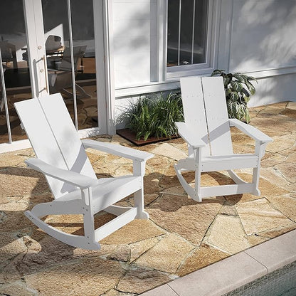 Taylor & Logan Finn Modern All-Weather 2-Slat Poly Resin Rocking Adirondack Chair with Rust Resistant Stainless Steel Hardware in White - Set of2