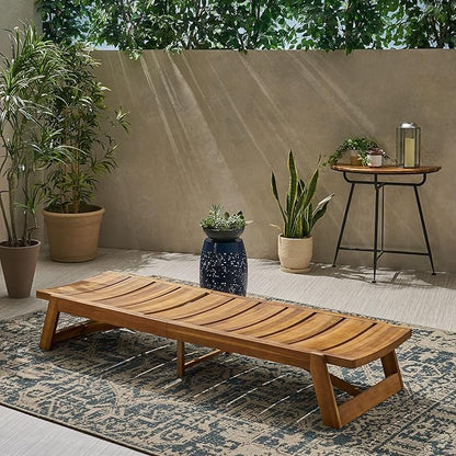 78.75" D Acacia Wood & Iron Chaise Lounge Teak Finish Yellow Outdoor Patio
