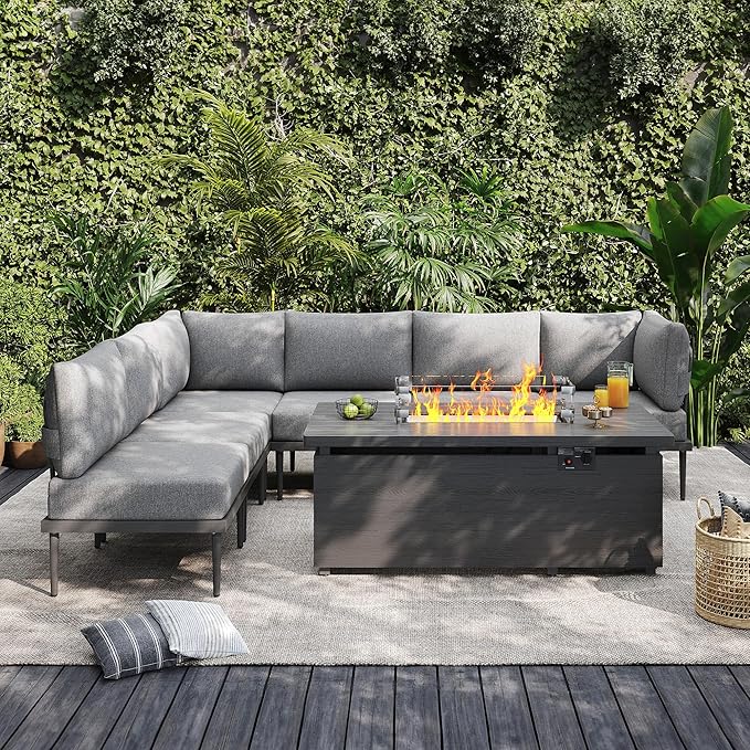 Sundale Outdoor 7 Pieces Patio Furniture Set with Fire Pit Table - Photo 1
