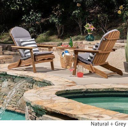 Christopher Knight Home 304616 Amenda Outdoor Acacia Wood Folding Adirondack Chairs with Cushions (Set of 2), Natural and Gray