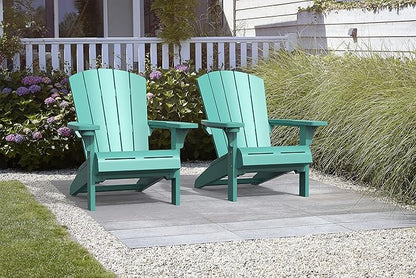 Keter Alpine Adirondack 2 Pack Resin Outdoor Furniture Patio Chairs with Cup Holder-Perfect for Beach, Pool, and Fire Pit Seating, Teal