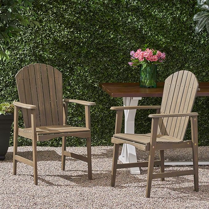 Harper & Bright Designs Outdoor Weather Resistant Acacia Wood Adirondack Dining Chairs (Set of 2), Grey Finish