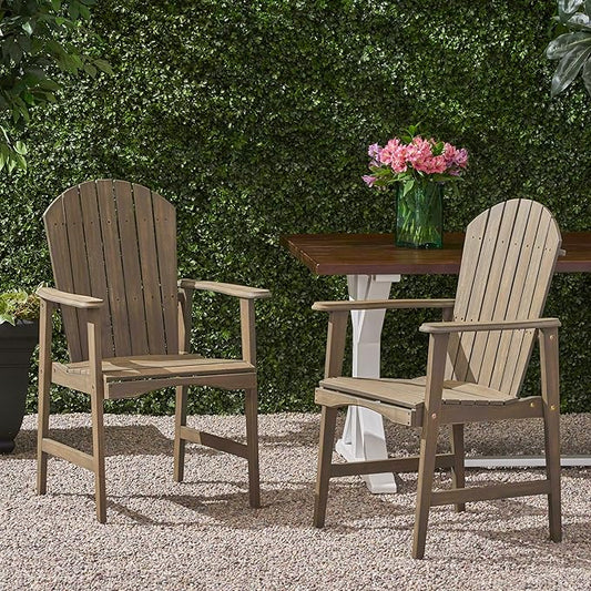 Harper & Bright Designs Outdoor Weather Resistant Acacia Wood Adirondack Dining Chairs (Set of 2), Grey Finish
