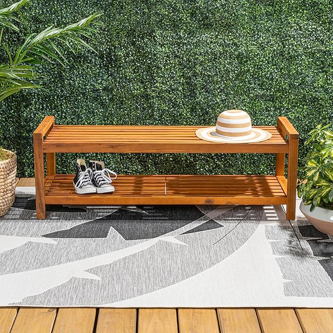 JONATHAN Y BNH102A Blane 50.8" 3-Seat Mid-Century Modern 600-Lbs Support Acacia Wood Slat Outdoor Garden Patio Bench for Garden, Lawn, Backyard, Pool, Deck, Beach, Firepit, Teak