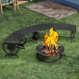 Outdoor Bench Patio Outdoor Garden Bench with Built-in Table, Wagon Wheel Arms - Photo 6