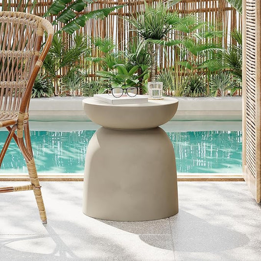 Christopher Knight Home Stela Patio Lightweight Concrete Drum Side Table, Outdoor MGO End Table, Coffee Table for Chat Set, Round Top Cement for Outside, Garden, Poolside, Light Grey