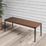 Grand patio Bench, 2-Seat Leather-Look Wicker Bench with Tapered Legs, Outdoor Bench for Small Front Porch Entryway - Photo 1
