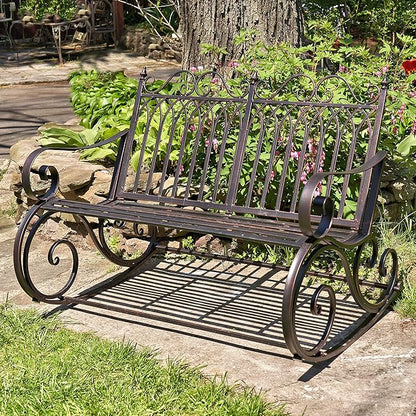Zaer Ltd. Outdoor Metal Rocking Arm Chair/Bench (Bench, Bronze)