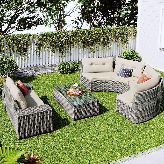 Quarte 8-Pieces Outdoor Wicker Round Sofa Set - Photo 2