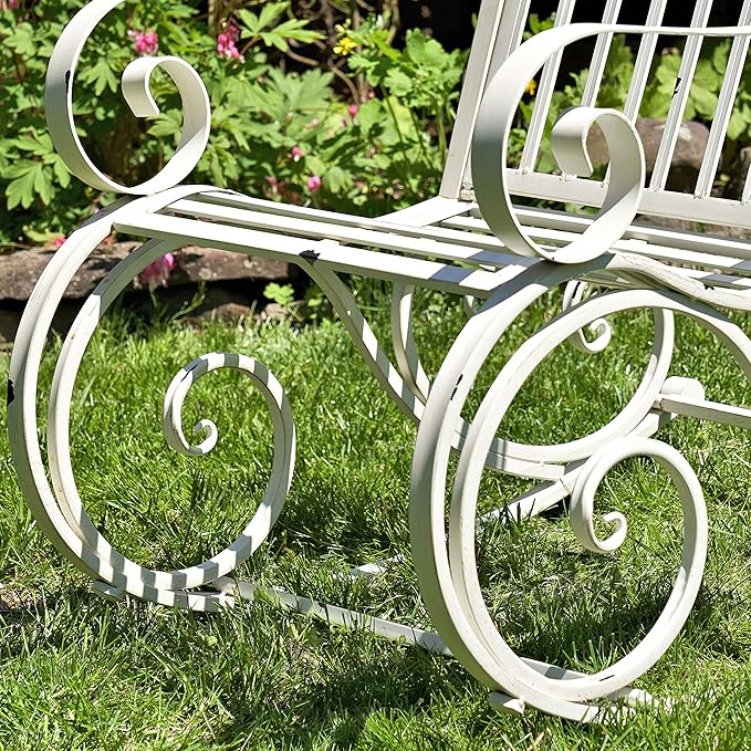 Zaer Ltd. Outdoor Metal Rocking Arm Chair/Bench (Arm Chair, Antique White)