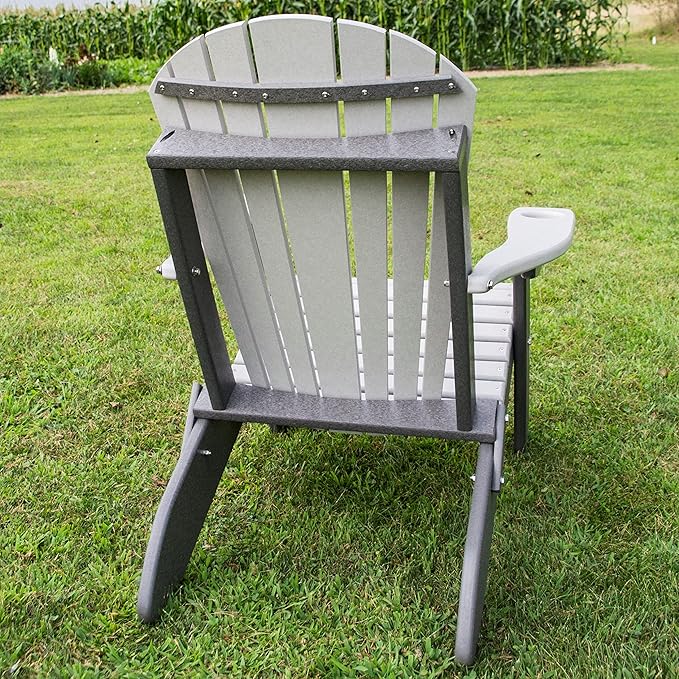 Furniture Barn USA Poly Folding Adirondack Chair, Light Gray and Gray