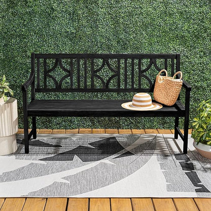 JONATHAN Y BNH100C Sloane 59.1" 3-Seat Ogee Diamond-Back 600-Lbs Support Acacia Wood Outdoor Garden Patio Bench for Garden, Lawn, Backyard, Pool, Deck, Beach, Firepit, Black