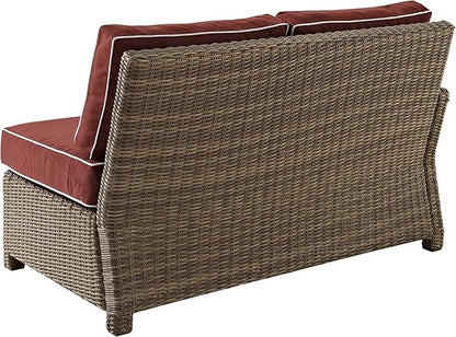 Crosley Furniture Bradenton Outdoor Sectional Left Side Loveseat, 2-Person Wicker Patio Couch for Deck, Brown with Sangria Cushions