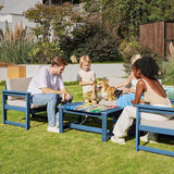 SERWALL HDPE Outdoor Loveseat with Cushions, All Weather Use Outdoor Loveseat Sofa, Blue Frame with Khaki Cushions - Photo 7