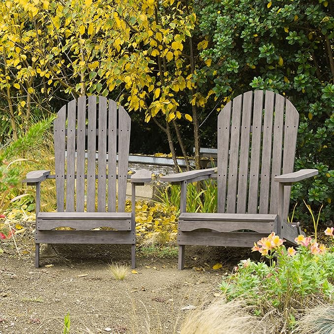 Greemotion Elk 34" W All Weather Outdoor Patio Eucalyptus Wood Adirondack Chair Solid Wood for Outdoor Fire Pit, Deck, Beach, Garden, Campfire Chairs, Weather Resistant Easy Installation, Gray