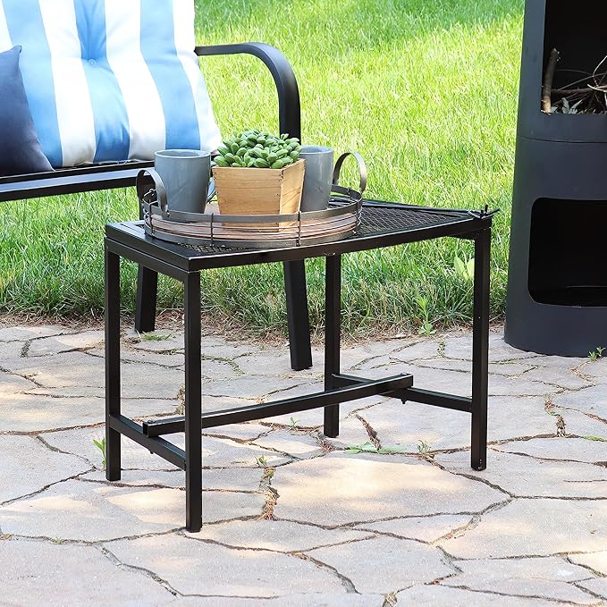 Sunnydaze Mesh Outdoor Curved Bench - Metal Patio Bench Set - Heavy-Duty Outdoor Seats for Backyard or Fire Pit - Black - Set of 4