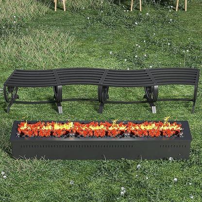 Outdoor Bench Patio Outdoor Garden Bench with Built-in Table, Wagon Wheel Arms, 3 People Outdoor Bench Garden Bench Front Porch Furniture (Black-22.83inch-4Pieces)