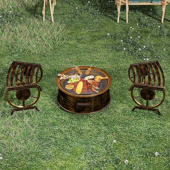 Outdoor Bench Patio Outdoor Garden Bench with Built-in Table, Wagon Wheel Arms - Photo 3