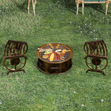 Outdoor Bench Patio Outdoor Garden Bench with Built-in Table, Wagon Wheel Arms - Photo 3