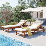 LUMISOL Acacia Wood Chaise Lounge Chair Set of 2, Patio Outdoor Chaise Lounge with Cushions, Adjustable Backrest - Photo 1