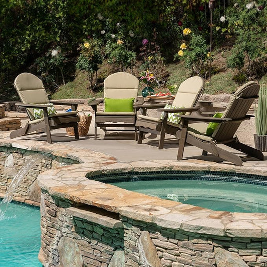 Christopher Knight Home Amenda Outdoor Acacia Wood Folding Adirondack Chairs with Cushions (Set of 4), Gray, Grey + Khaki