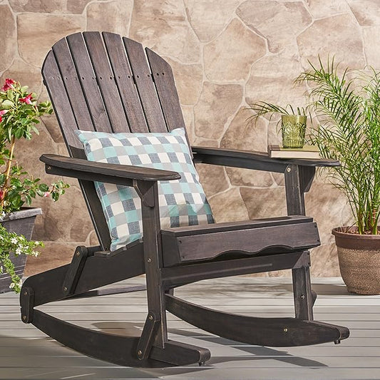 Christopher Knight Home Malibu Outdoor Acacia Wood Adirondack Rocking Chair, Dark Grey
