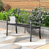 PHI VILLA 43 Inch Cast Iron Steel Frame Outdoor Garden Bench, Patio Furniture Chair Bench w/Line Pattern Design Backrest - Photo 1