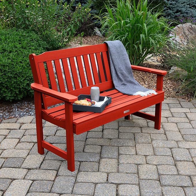 highwood Lehigh Garden Bench, 4 Feet, Rustic Red