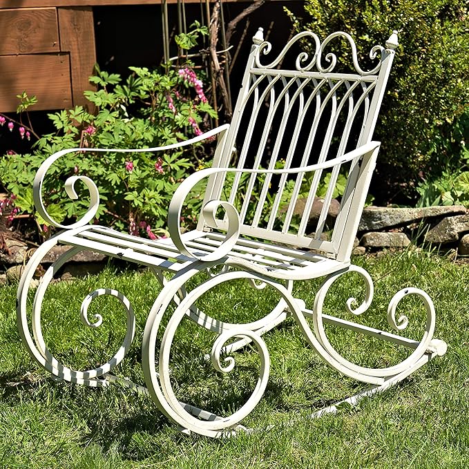 Zaer Ltd. Outdoor Metal Rocking Arm Chair/Bench (Arm Chair, Antique White)
