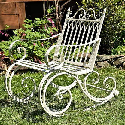 Zaer Ltd. Outdoor Metal Rocking Arm Chair/Bench (Arm Chair, Antique White)