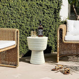 LuxenHome Outdoor Side Table, 15'' Off White Round Spiral Pattern Accent End Table - Photo 5