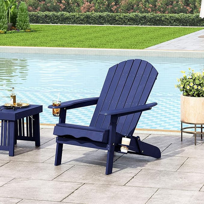 Christopher Knight Home Edmund Outdoor Acacia Wood Folding Adirondack Chair, Navy Blue