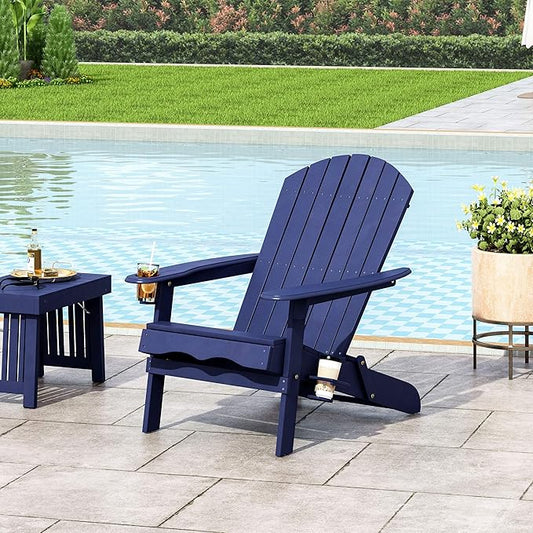 Christopher Knight Home Edmund Outdoor Acacia Wood Folding Adirondack Chair, Navy Blue